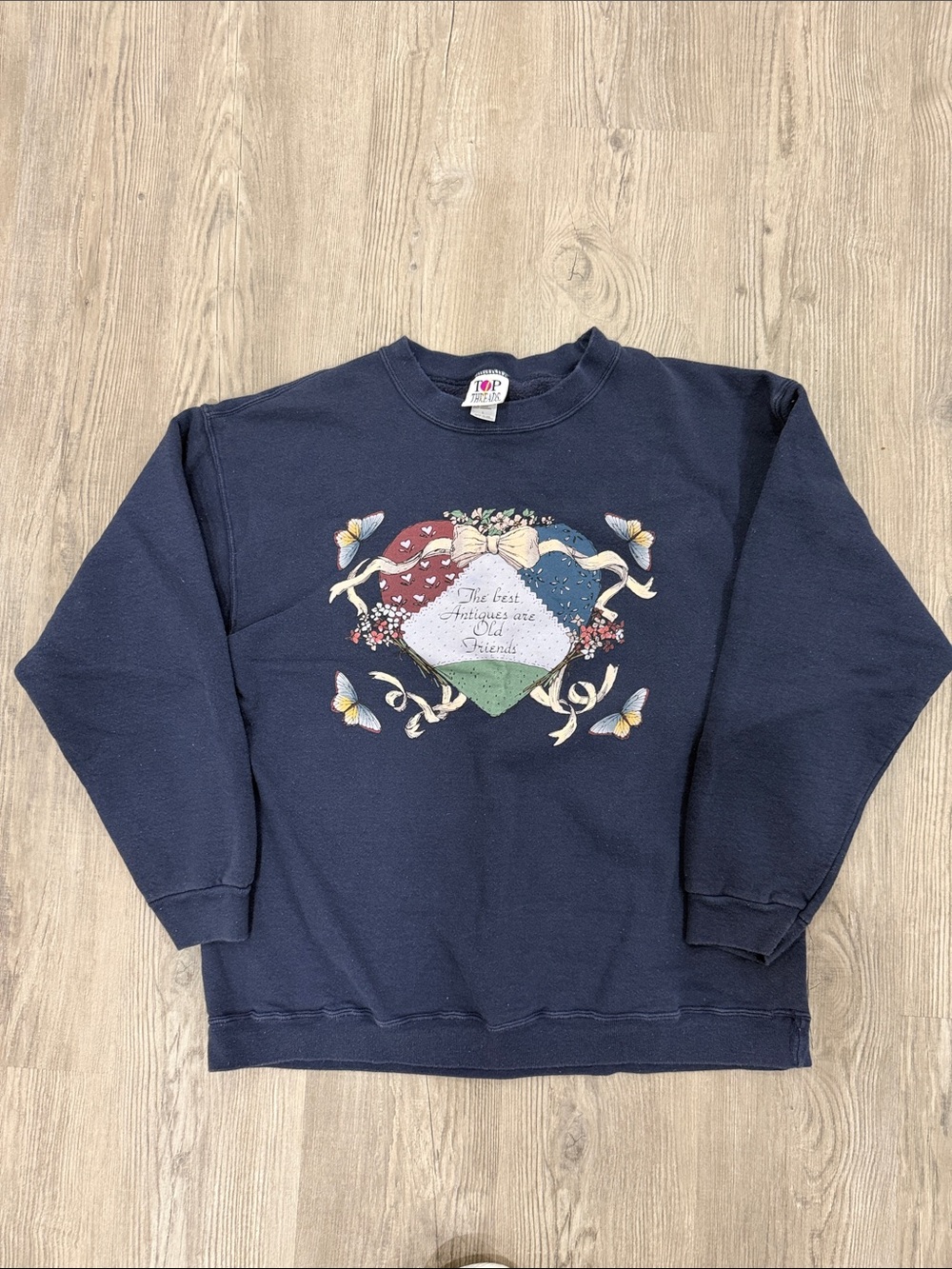 Vintage Navy Top Threads Granny Cottage Core Graphic Crewneck Sweatshirt